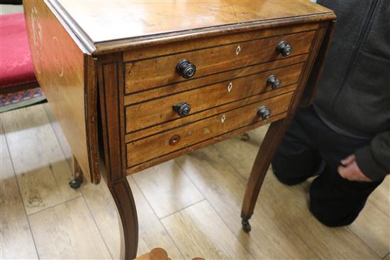 A Regency mahogany drop-flap work table, ebony line-inlaid, W.52cm